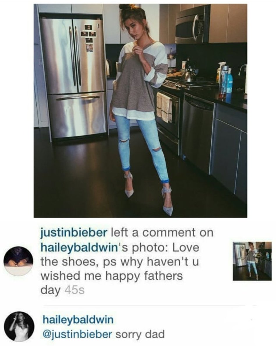 June 21, 2015. Hailey and Justin interacting on Instagram.