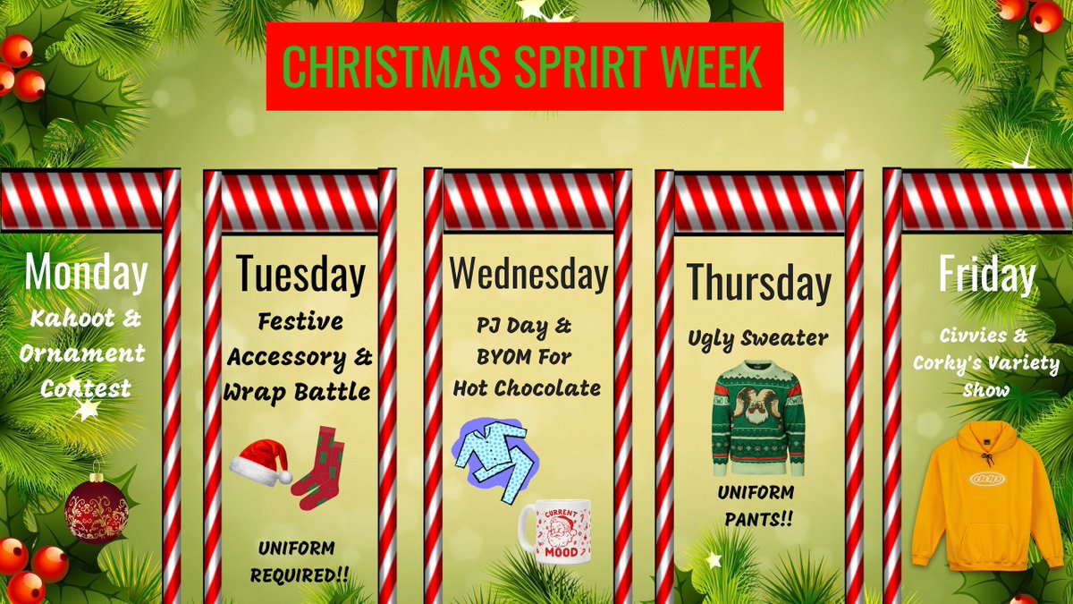 Student Council On Twitter Hey Crusader Christmas Spirit Week Is Almost Here So Here Is A Schedule Of The Christmas Spirit Week Starting This Monday Https T Co Pabjljnqhx
