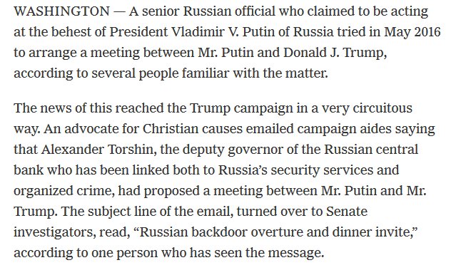 13/ The Clay email (initiated by Trump) was apparently sent around May 2016.  https://www.nytimes.com/2017/11/17/us/politics/trump-russia-kushner.html