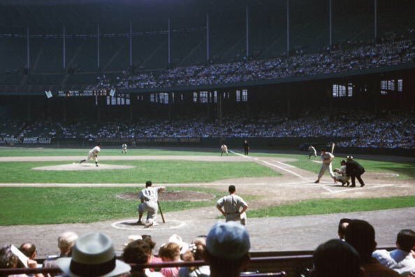 sigg20's tweet image. “Old Days”HOF Matchup,Bob Feller pitches to Ted Williams during a 1953 game at Cleveland Stadium.#lndians #Cleveland #RedSox #Boston #hof #mlb #1950s