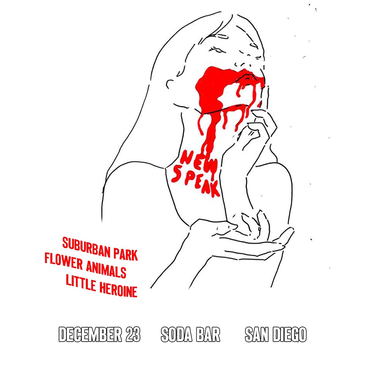 SUN 12/23 @ Soda Bar – New Speak, <a href="/SuburbanParkSD/">Suburban Park</a>, Flower Animals, Little Heroine (<a href="/lheroineband/">Little Heroine</a>) • ticketf.ly/2Pzli5i