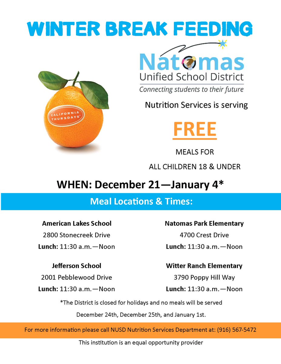 NatomasUSD's tweet photo. Please help us spread the word ... If a local child doesn't have enough to eat this holiday season, we've got their back -- and their free lunch, too! https://t.co/WLKx0Szwbe