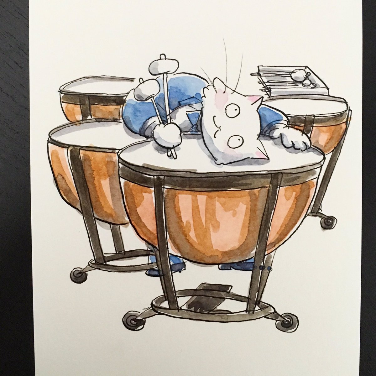 AtelierMidnight's tweet photo. Kitty Orchestra Series
Timpani
*
*
*
*
*
#cat #catart #catillustration #art #artist #artwork #illustration #illustrationday #drawing #sketch #dailydrawing #dailysketch #adrawingaday #kitty #watercolordrawing #watercolorsketch #midnightatelier #orchestra #timpani #percussion https://t.co/QVilWZzDC5