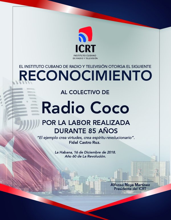 #Cuba Tribuna del movimiento deportivo de #LaHabana, la emisora @RadioCOCOnline llega este  #16Dic a su aniversario 85 con el compromiso y la motivación de continuar defendiendo la obra de la #Revolucion. #FELICIDADES para el colectivo de "El Periódico del Aire" de <a href="/ICRTdeCuba/">Instituto Cubano de Radio y Televisión</a>