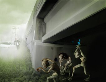 CafeSpook's tweet photo. March of 1955, in Branch Hill, Ohio, Robert Hunnicutt was driving home early dawn. On his drive, he saw three trolls, knelling on the side of the road. One of them held a dark item that would release blue flashes. He tried approaching them, but somehow lost awareness. #WeirdOH https://t.co/MQ3I0ihsAV