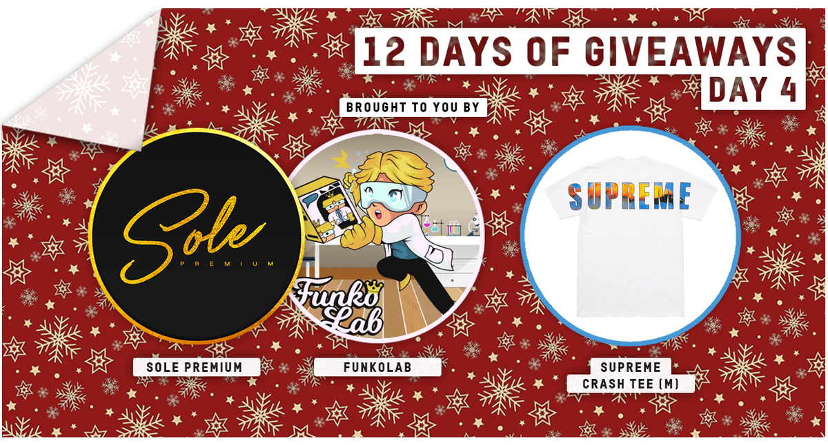 Sole_Premium's tweet photo. 🎄🎁 12 DAYS OF GIVEAWAYS 🎁🎄

DAY 4:

1x - 1 Month Sole Premium Membership
1x - FunkoLab AIO 
1x - Supreme White Crash Tee (Size M)

HOW TO ENTER:
– Follow @Sole_Premium &amp; @FunkoLabIO ☑️

– Retweet this tweet 🔄 https://t.co/d5bTyj4ZRb