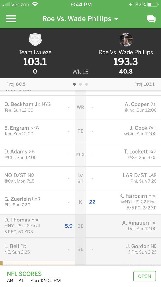 Mullins_EQ's tweet photo. My kicker just out scored my QB and RB1 combined 😳 #HowtheHeck https://t.co/EWDCf627Wh