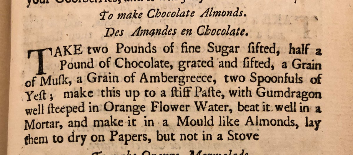 BedesBooks's tweet photo. Day 21 #LibraryChristmasCountdown
What are your favourite sweet treats at Christmas? Here's a recipe for chocolate almonds for Christmas feasting from ‘The Art of Cookery’ by John Thacker, cook to the Dean & Chapter of @durhamcathedral, 1739 - 1758.
#rarebooks #christmasfood https://t.co/08ieQTAirI