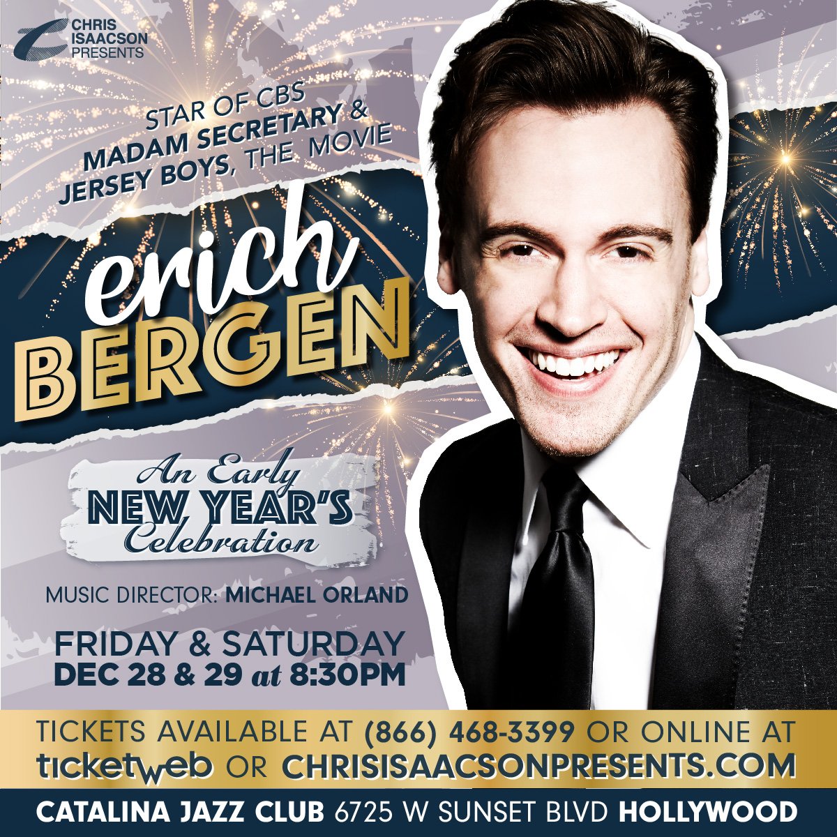 ChrisIsaacson's tweet photo. #OnlyTwoWeeks, Critically-acclaimed actor & singer @ErichBergen (CBS @MadamSecretary, #JerseyBoys)๐ฅ returns to #Hollywood!
#Live, Fri & Sat, Dec 28 & 29 at 8:30p at @CatJazzClub!
Get Your Tix! Box Office (866) 468- 3399 or online @TicketWeb or https://t.co/miIIoJcGSA https://t.co/9lND8d6QBC