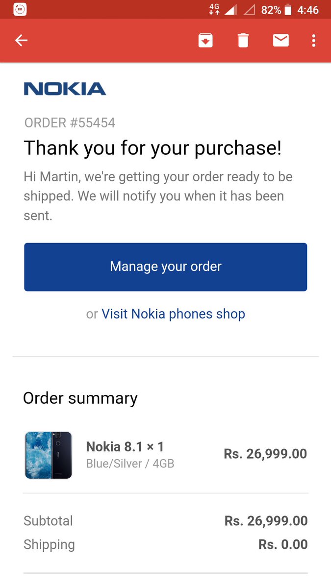 Completed 1 and half year with my Nokia 6 (my tank) still worth the money 😘. Now ordered my new 8.1.  Curiosity is at it's peak after ordering this beauty. 😊 😚❤️ Addicted to this.. 😊#LoveNokia 😙💕 can't Wait more 💝 @sarvikas @Nokiapoweruser @NokianChetan @NokiamobileIN