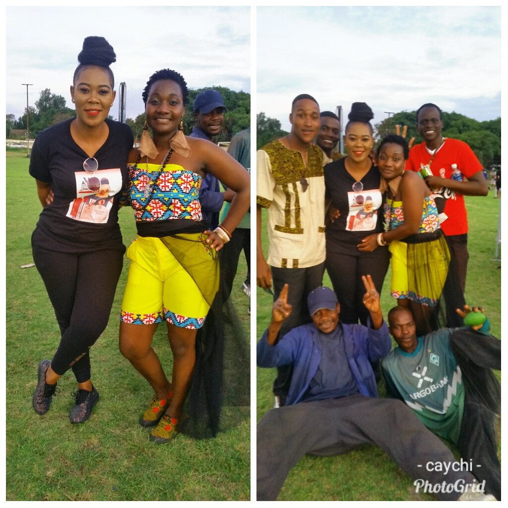 After a massive performance at #Belgraviasportsclub yersterday with me #Caychi and the Afro jive band the guys standing together with #TyraChikocho and the fans sitting there they couldn't stay away lol...to my team let's keep the love ,unity, patients our brave courageous hearts