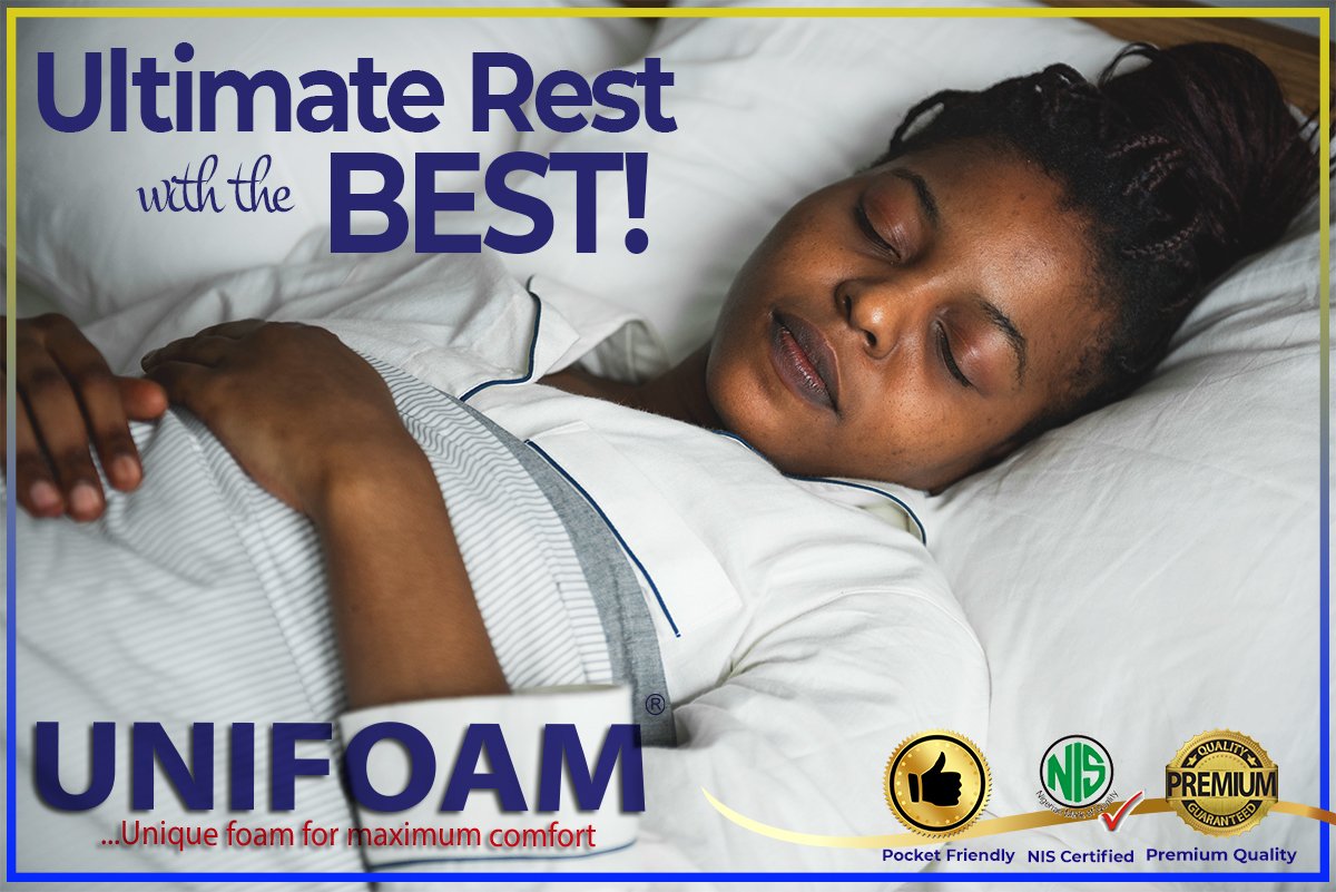 UnifoamGroup's tweet photo. #UNIFOAMGroup uses innovative technologies &amp; best of production practices to ensure ultimate rest. A Proudly Nigerian Foam since 39 Years! #unifoam #sleep #code #mattress #isn #s81 #nigeria #africa #premiumquality #premium #comfort #Abuja #Kano #Lagos #Yaba https://t.co/9sUDPlh0qT