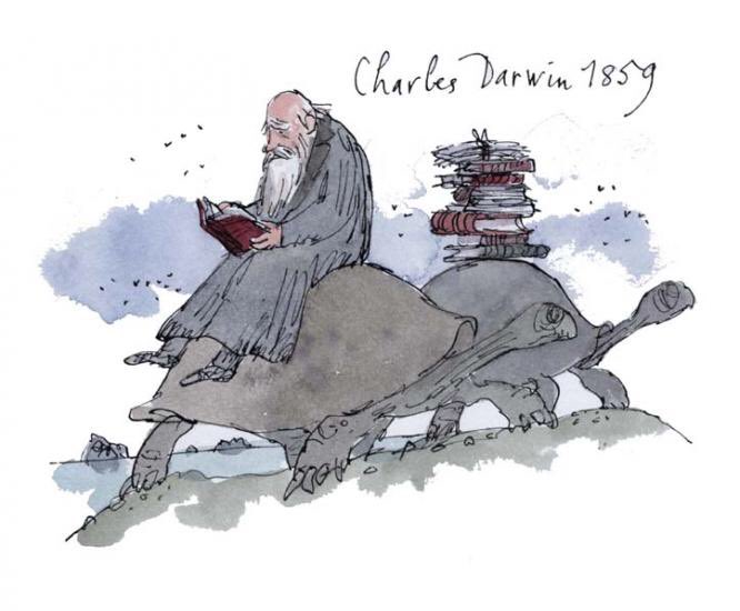 Happy Birthday Sir Quentin Blake! 

This is one of my favourite illustrations of Darwin.

 
