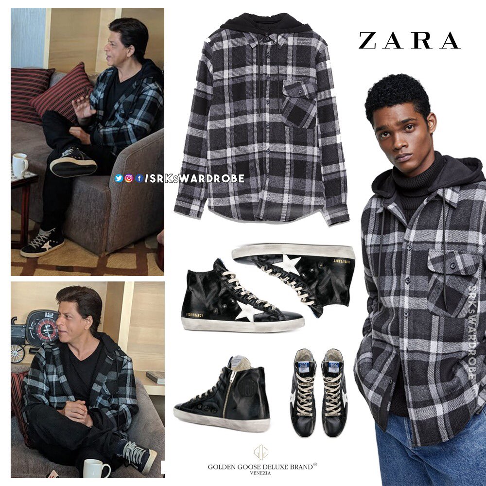 SRKsWardrobe's tweet image. SHAH RUKH KHAN in Lucknow for @zero21dec Promotions post Signature MasterClass Event

On @iamsrk:
Overshirt: @Zara Checked Hooded Overshirt (₹3,990)
Sneakers: @goldengoosedb Mid Star Sneakers ($821)

@SRKCloset 

#Zero #ZeroTheFilm #Zero21Dec
