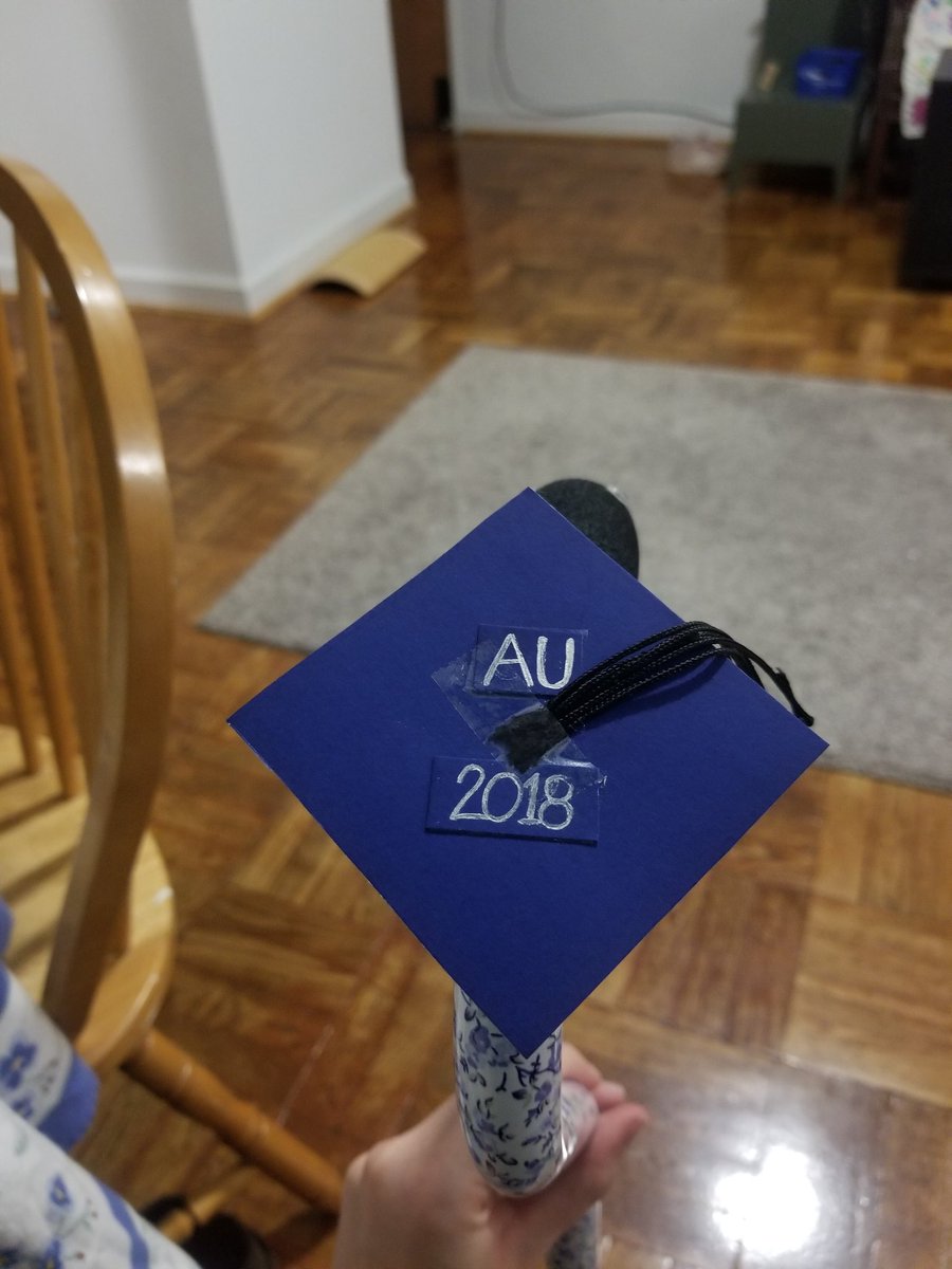 rebekahginsburg's tweet photo. Today I'm graduating from American University, and it was only fair that Stick got regalia too #ankylosingspondylitis #MobilityDeviceAppreciation #2018AUgrad https://t.co/RCNCDgkeLc