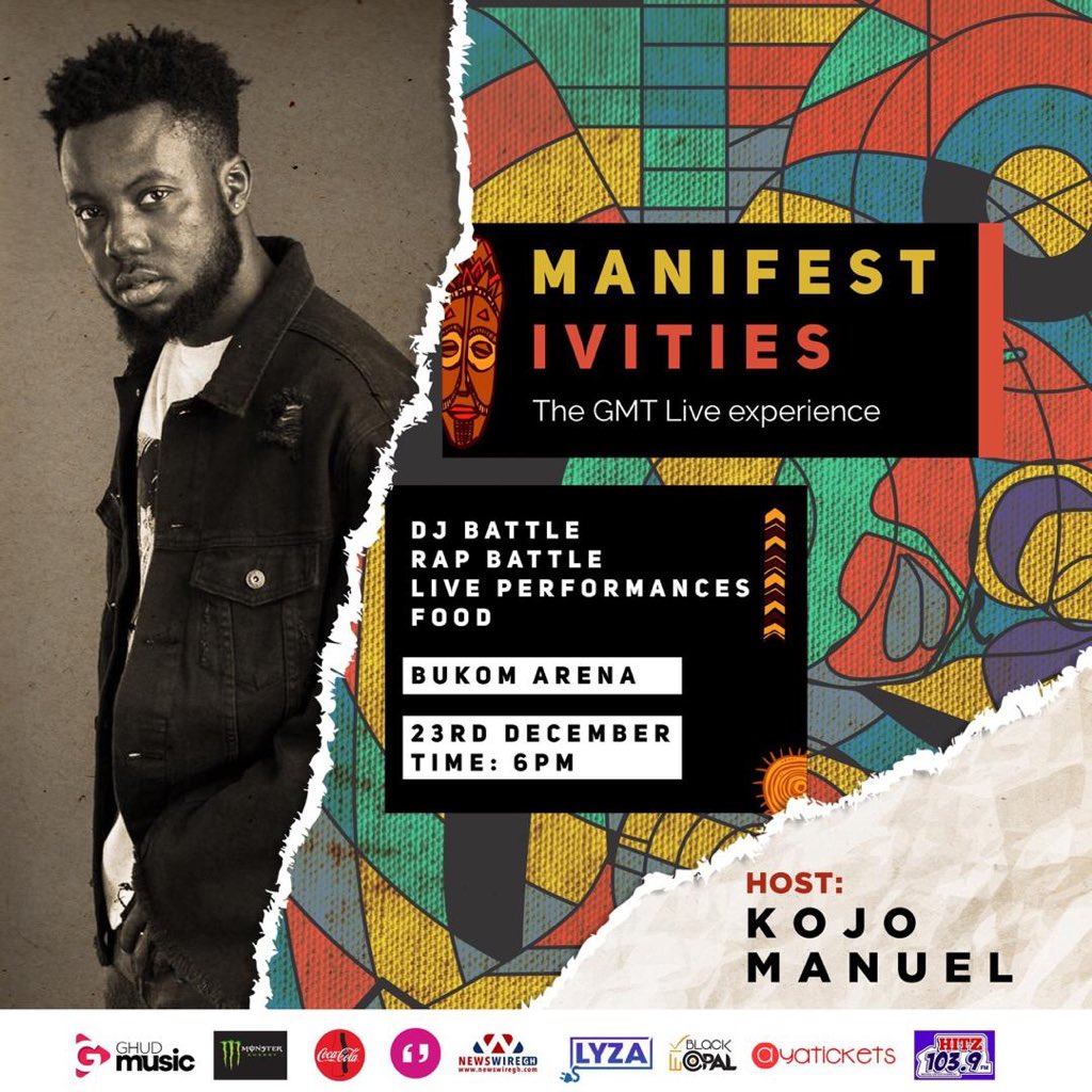 KojoManuel's tweet photo. It will be a blissful experience with @manifestive @burnaboy @SympLySimi @EFYA_Nokturnal @KwesiArthur_  and many more at #Manifestivities18!
I’m your host and ready to have a hell a of good time! 🔥🔥
 #WeDeyComePlay https://t.co/sRpfbtdXG2