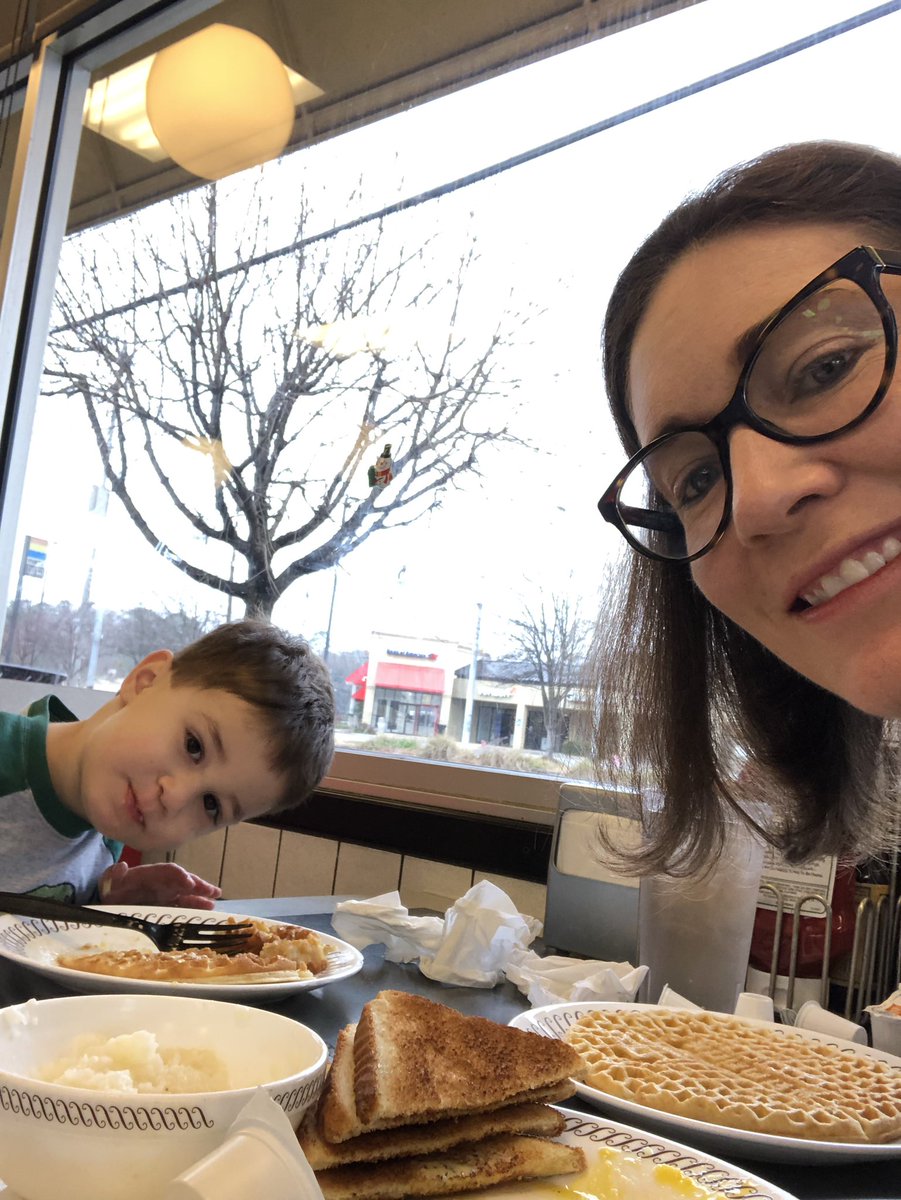 betsyk2's tweet photo. When your holiday party goes til 2 am but your toddler wakes up at 6 am you go to @WaffleHouse https://t.co/pK4MaCzZNg