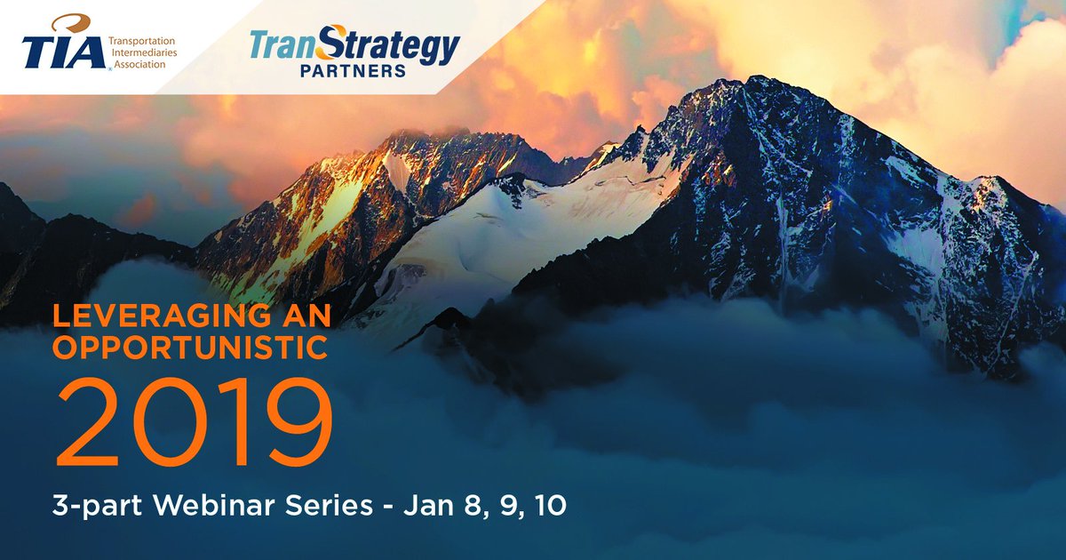 TranStrategy's tweet photo. 3-part Webinar: Leveraging an Opportunistic 2019. Join the @3PLAssociation and @TranStrategy January webinar to create a strategic plan to position your logistics organization to capture its rightful share of the market.  #freight #logistics #3pl https://t.co/6eZruLkEBR https://t.co/IgbdYyd7nt