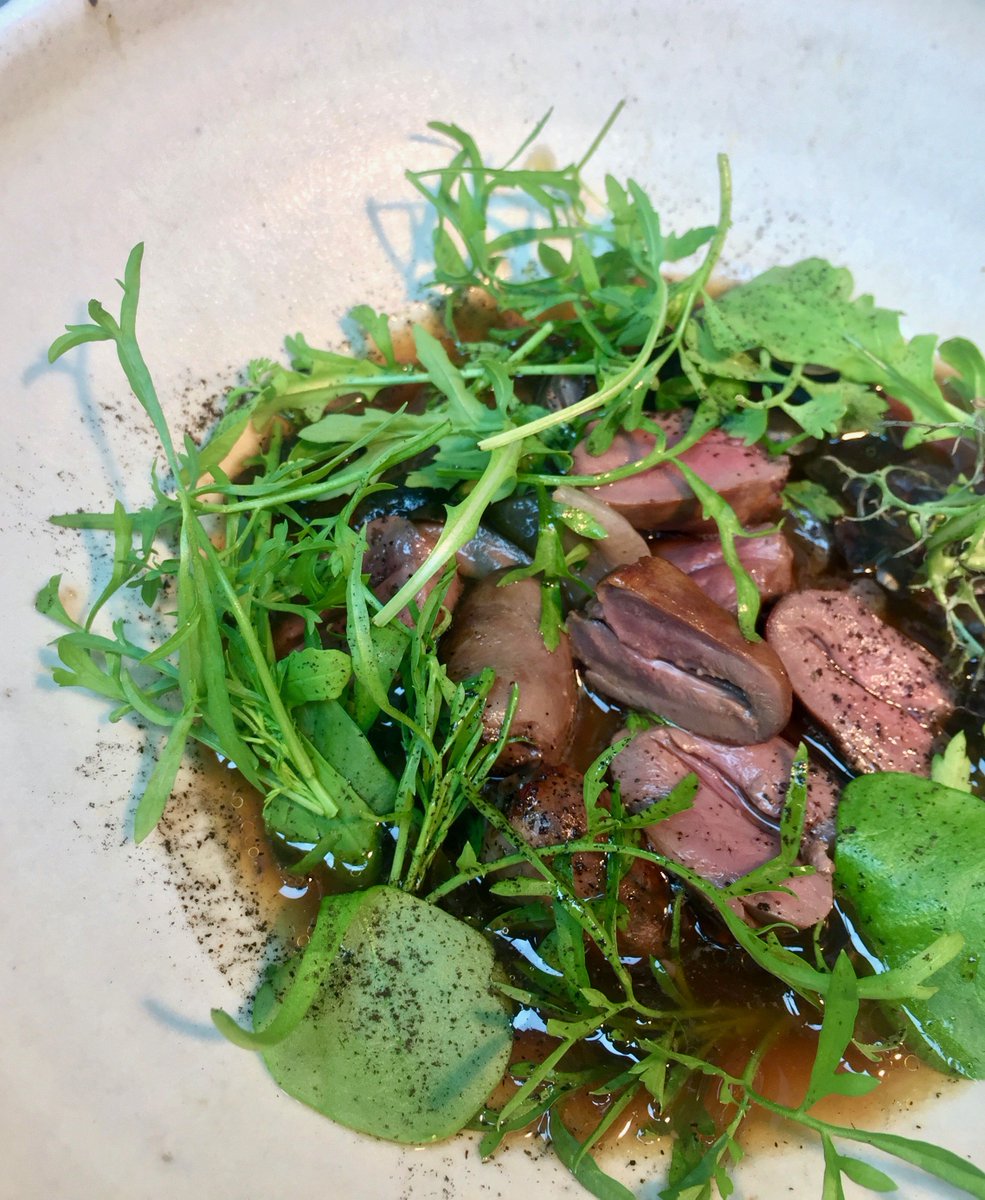 Duck Hearts, Onion &amp; Mustard Leaf
.
.
#boroughleith #edinburghfood #leith #duck #duckheart #edinburghfoodie #chef