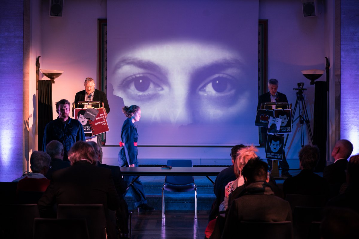 TheOrwellPrize's tweet photo. 2019 will see the 70th Anniversary of the publication of Orwell's 1984. In 2017, we created #1984Live with @ucl, @LibbyBrodieProd &amp; @HannahPrice. Now, you can watch over 50 leading cultural figures read the whole text here: https://t.co/L9dAF2D6OX. Which part is your favourite? https://t.co/DBlvVMi8Ph
