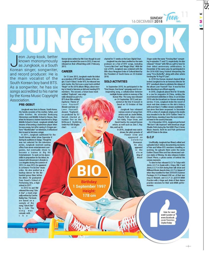 Jungkooknews Jungkook Is In 1216 Issue Of Teen Inc Published By