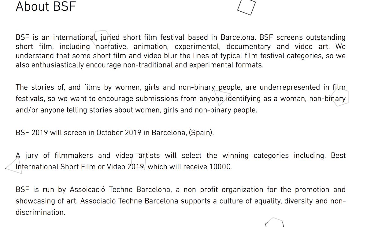 Barcelona_Short's tweet photo. Calling all #filmmakers and #artists, @Barcelona_Short 2019 is now open!
1000€ 1st prize
$10 earlybird fee

https://t.co/9Dm2DS3vWX
https://t.co/zznqsmYX6q

#VideoArt #Narrative #Animation #Documentaries #WomenInFilm #FilmFestival #Intersectional 
PLUCK (Italy) Dir:Mavi Phillips https://t.co/SkTqw4e9QK