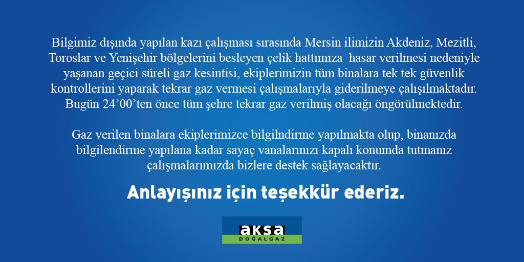 DOGALGAZAKSA's tweet photo. #Mersin ilimizin #Akdeniz, #Mezitli, #Toroslar ve #Yenişehir bölgelerini besleyen çelik hattımıza verilen hasar nedeniyle geçici olarak durdurulan gaz akışı, binaların tek tek güvenlik kontrolleri yapılarak tekrar verilmeye başlanmıştır. 24:00’ten önce tüm şehre gaz verilecektir. https://t.co/u78qdxExrx