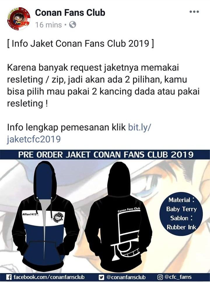 conanfansclub's tweet photo. #BreakingNews #CFCProject
Bagi teman-teman yang mau ikut PO Hoddie CFC dan keberatan karena tidak ada model resleting, nah sekarang kamu bisa pesan model tersebut nih!! Yuk langsung ke linknya dan pesan di https://t.co/gDDpNvcu86
I love Conan, you love Conan, we love Conan! https://t.co/5GkDCmYhkS