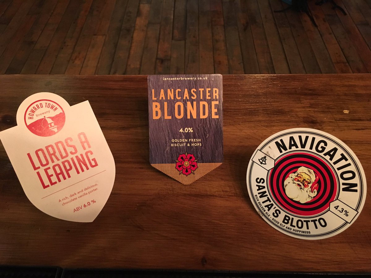 greatalevaults's tweet photo. On the bar today....
@HowardTownBrew 6.0% beautifully rich chocolate vanilla porter
@NavigationAles 4.3% perfectly hopped Santa’s Blotto 🎅
@lancasterale 4.0% fresh, golden, biscuit Blonde!
A taste of everything, and to get you in the Christmas spirit!
#newale #blonde #Xmas https://t.co/71pFN2ED0c