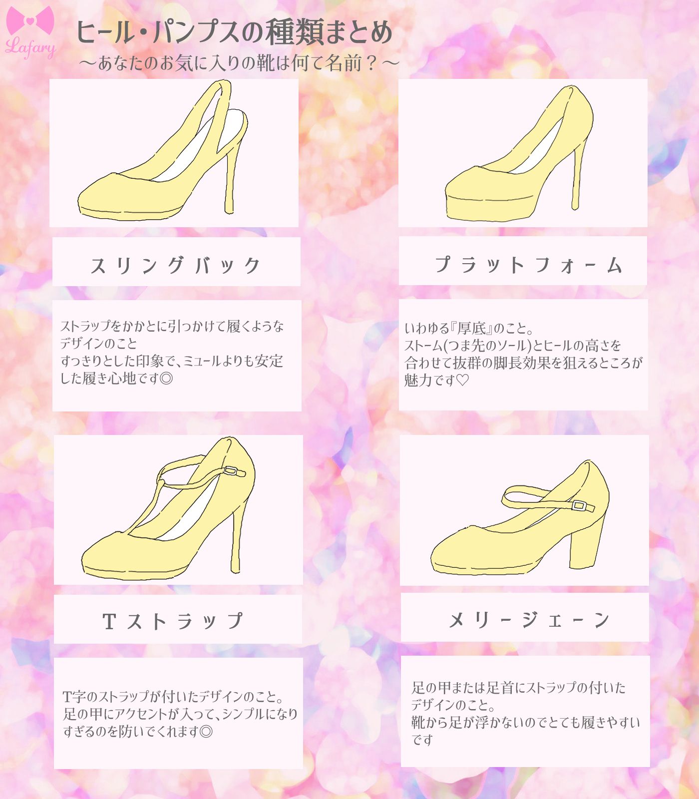 Lafary ラファリー No Twitter ﾟ 運命の1 足に 出会うために ﾟ ﾟ ヒール パンプス の種類まとめ お気に入りの靴は何て名前 T Co