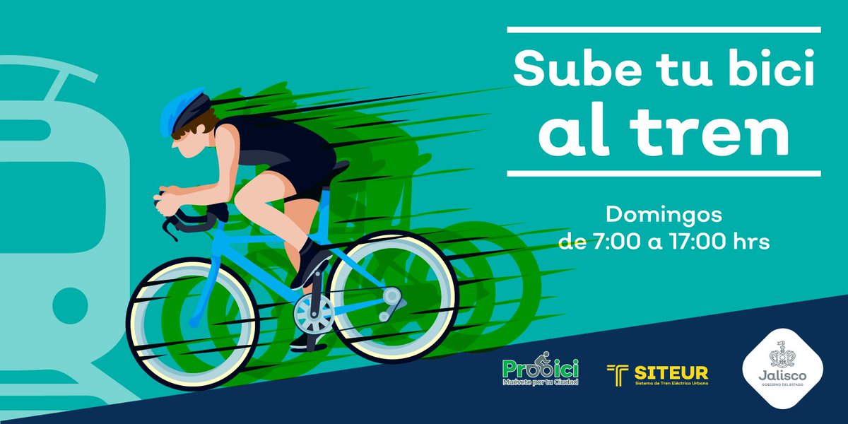 SITEURJAL's tweet photo. Los domingos tu bici también viaja en el Tren Ligero de 7:00 a 17:00 horas. ¡Súbete y muévete por la ciudad! #ProBici https://t.co/7IRYXjS6Dd