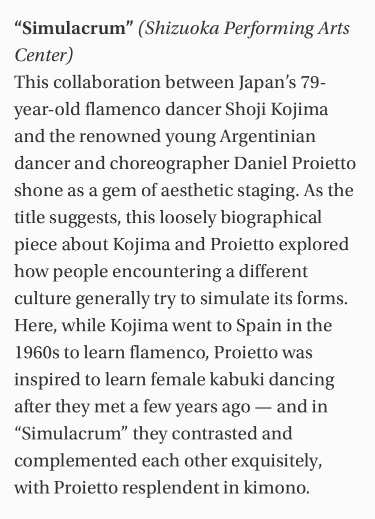 Japan Times has chosen Simulacrum as one of their top five best new productions in 2018! Well done Shoji Kojima, <a href="/danielproietto/">Daniel Proietto</a> Kanjuro Fujima VIII, <a href="/AndrewWale/">Andrew Wale</a> and the entire <a href="/winterguests/">winter guests</a> team for taking such good care of the show and thank you Shizuoka Performing Arts Centre