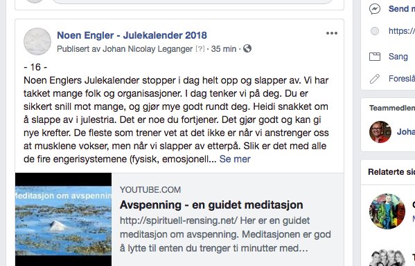 GodUtvikling's tweet photo. - 16 - 
Noen Englers Julekalender har takket mange folk og organisasjoner.  I dag takker vi deg.  
 Vi tilbyr deg en "mindufullness" meditasjon, som egentlig er en autogen trening.  Besøk Noen Engler julekalender og slapp av 10 minutter! https://t.co/sCsZvoVtGD https://t.co/wNy2gJyuUX