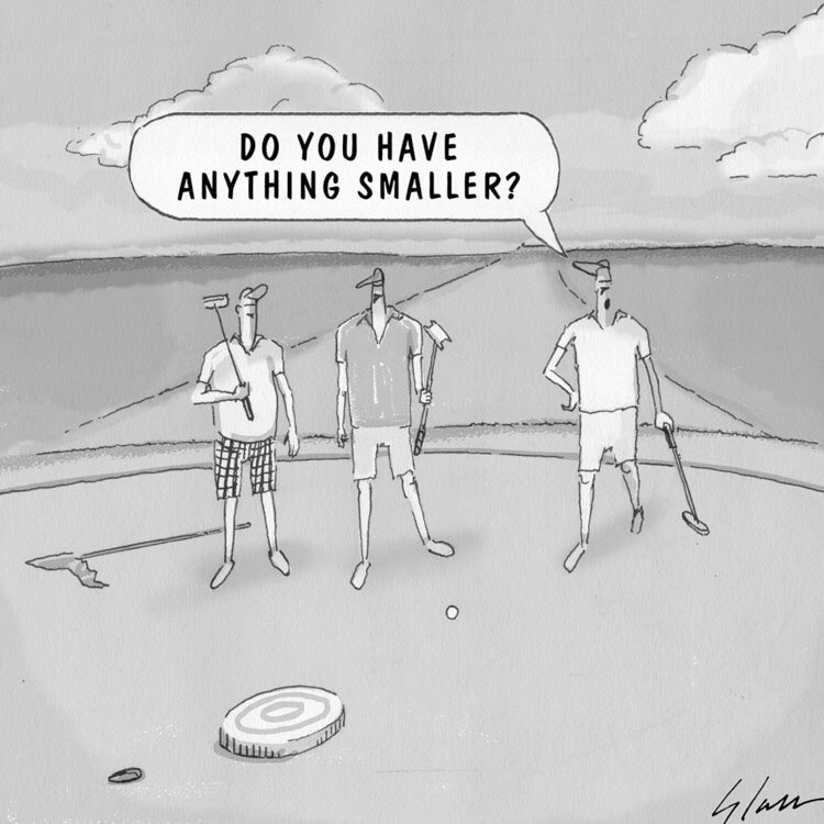 Golftoons's tweet photo. GOLF-TOONS #25 - ANYTHING SMALLER?
We have all played with him.  The guy with his shadow in your line, or with the practice swing you can see out of the corner of your eye....Read the rest at https://t.co/re68DpEMSA

#GolfToon #Golf #GolfToons #putting #puttinggreen #BallMark https://t.co/p8CD0WniC8