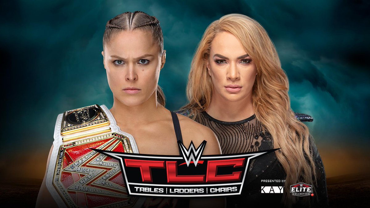 WWE's tweet photo. The #Facebreaker @NiaJaxWWE looks to break the undefeated streak of #RAW #WomensChampion @RondaRousey TONIGHT at #WWETLC, streaming LIVE at 7e/4p on @WWENetwork! https://t.co/3NxhVAmETb https://t.co/LaTcVdB2IU