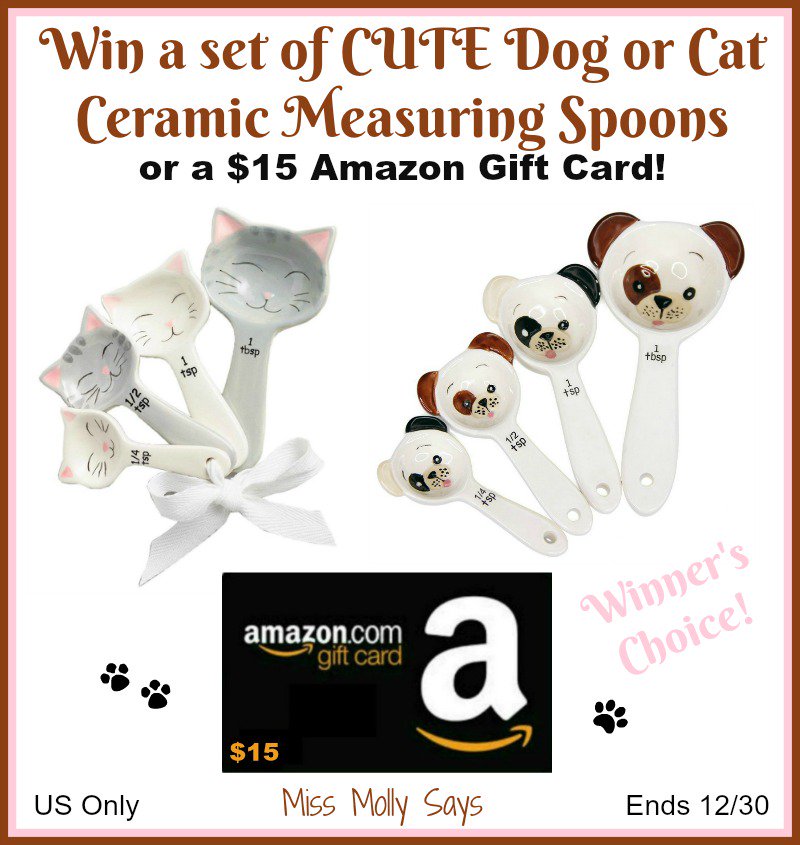 missmollysays2's tweet photo. Enter for a chance to win CUTE Dog or Cat Shaped Ceramic Measuring Spoons OR $15 Amazon Gift Card! US Only Ends 12/30 https://t.co/GuqiB4VXXJ https://t.co/xlPb6KPdSR