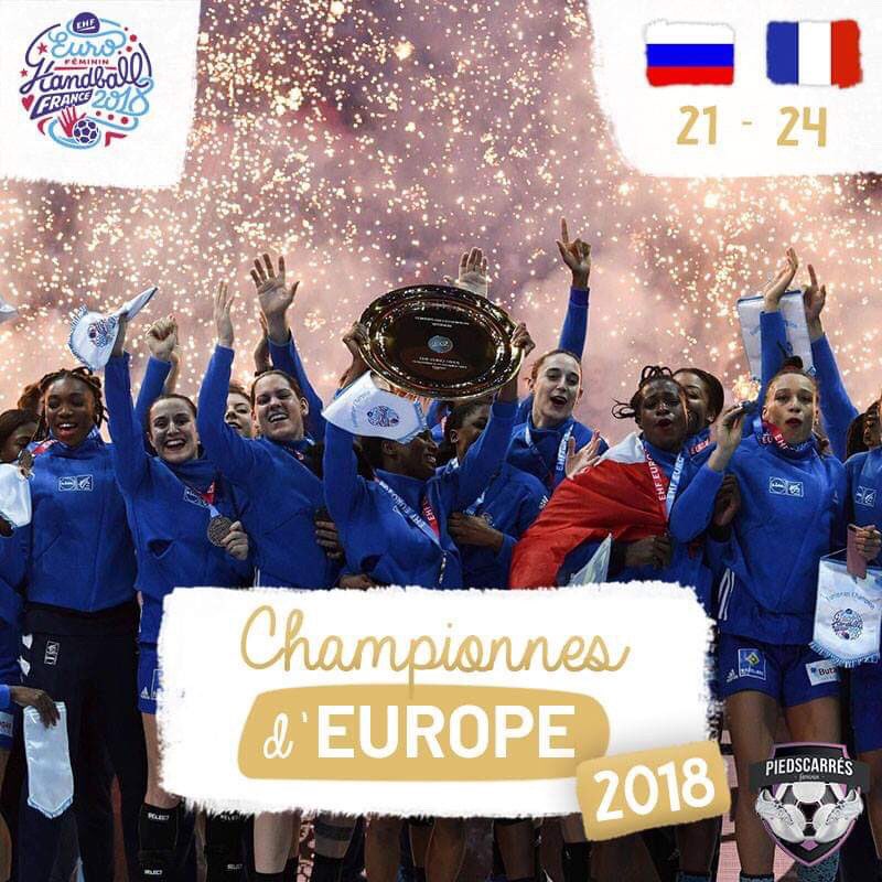 PiedsCarresFem's tweet photo. ELLES L'ONT FAIT ! LES BLEUES SONT CHAMPIONNES D’EUROPE 🎉🇫🇷 @FRAHandball #Bleues #EHF2018 #FRARUS https://t.co/c95ADy25H7