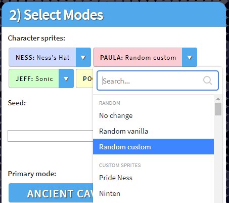 stochaztic's tweet photo. Online EarthBound Randomizer https://t.co/JaFRBLLIKz now supports custom sprites! Select from a variety of custom or vanilla sprites for the Chosen Four. More sprites will be added in the future! https://t.co/UtcQx3zWRn