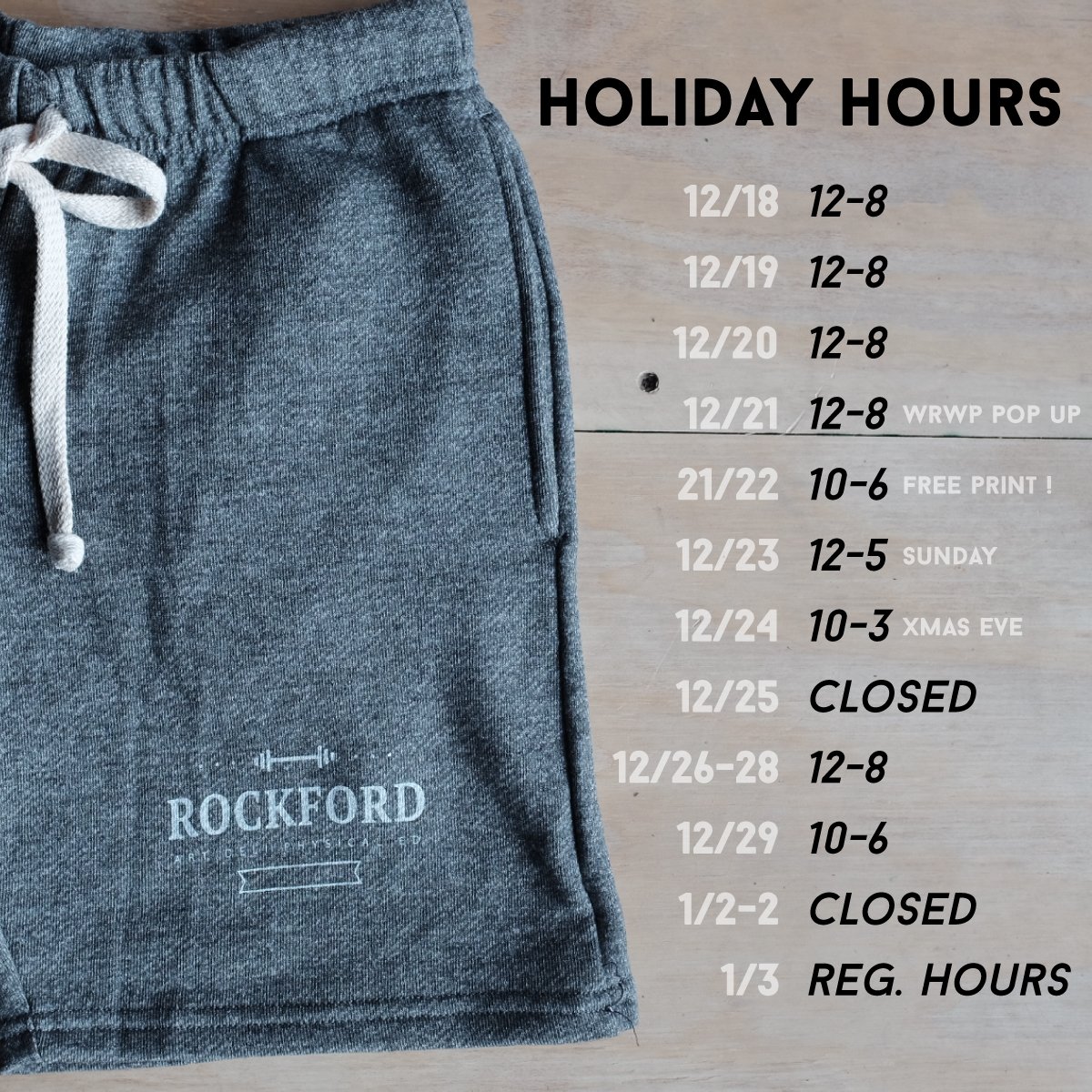 oh hey there - you may be wondering what our hours are for the remainder of the year ? well here, it's pretty simple !
+ WEST ROCK WAKE PARK pop up on the 21st, starting at noon.
+ FREE PRINT DAY on 12/22
#RADholidayhours #stayrad #livehappy #beyou