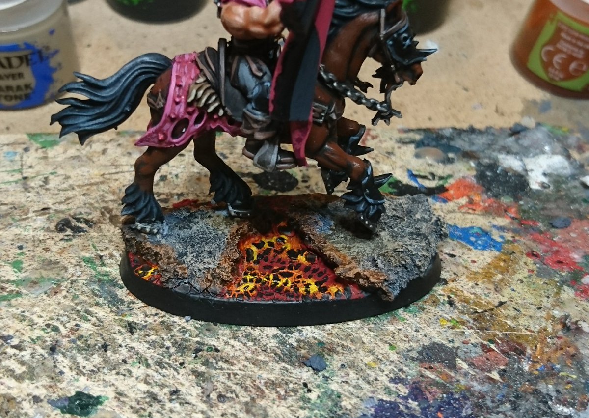 Darth_Alec's tweet photo. Finishing off the bases for my slaanesh army. They've only been eaiting a year since #RAW17... What a difference it makes for the model! Ready to see the new book in action, pre-empting the bandwagon 😛 https://t.co/LAVWN8jkGB