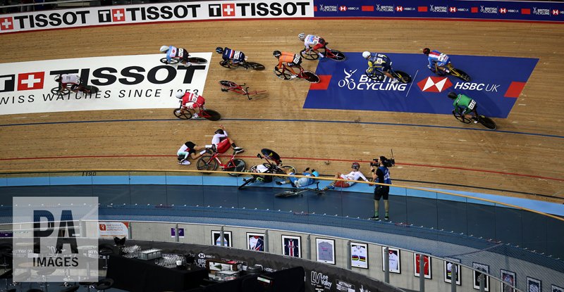 StevenPaston's tweet photo. Gold for @_katiearchibald & @LauraKenny31 as well as for #MatthewWalls and crash or two at the #LeeValley #VeloPark for day 3 of the #tissotucitrackwc @PAImages #cycling #QueenElizabethPark https://t.co/fWj7SZjyky