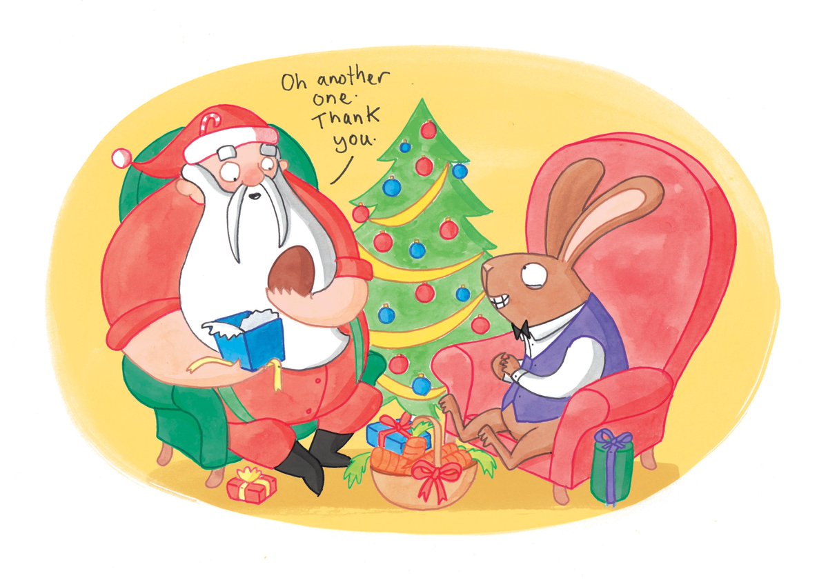 OxfordChildrens's tweet photo. Behind today's #OUPChildrensAdvent door Mr Bunny pays a visit to Santa! We love this festive illustration by @ElysDolan! #SantasWonderfulWorkshop #MrBunnysChocolateFactory https://t.co/vyso2WUtiv