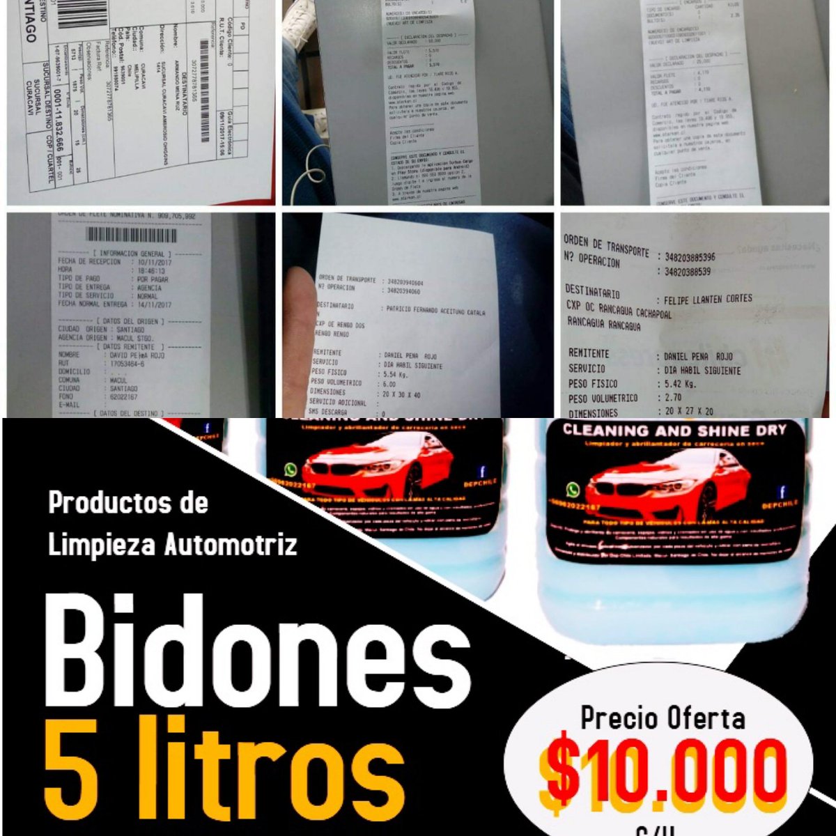 DepChileCL's tweet photo. Limpieza automotriz sin gastar una gota de agua. 5 litros por $10.000 que alcanzan hasta para 💯 lavados completos y con despacho #Gratis en la #regionMetropolitana #FelizDomingo #Domingo #auto @DatosenSantiago RT https://t.co/srtBGj1bdZ