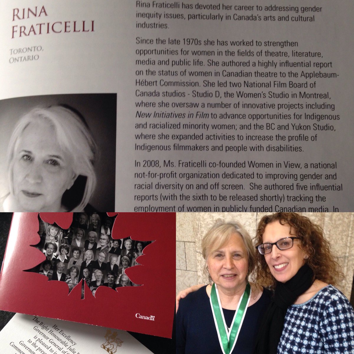 So proud of my godmother, Rina Fraticelli, on her #GGAward honouring all her gender equality work in the arts -  @thenfb @WomenInView, the BC and Yukon Studios - to name a few - thank you for including me in the celebrations - ow.ly/eVZu30mXKIC
