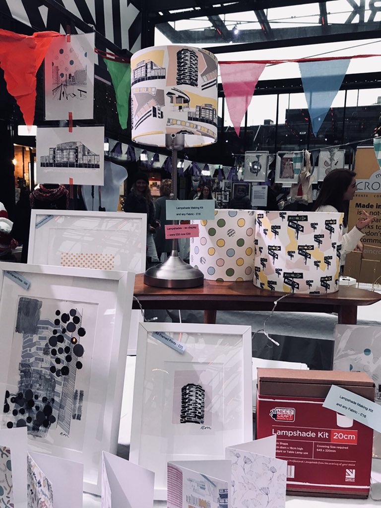 MadeCroydon's tweet photo. That’s totes amazing. 

@madebymrsm is here today selling her wonderfully patterned bags, lampshades &amp; cushions.

Her iconic 50p print was part of the @Croydonist homeless Christmas Cards, which sold out! There’s still a print here to bag!

#christmascrscker #punrun https://t.co/NY0F7yHPoR