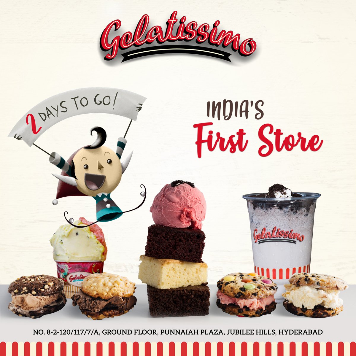 GelatissimoIn's tweet photo. Just 2 days fellas.

How excited are you for world's fastest growing gelato brand in your town?
#gelatissimoindia #2daystogo #hyderabad #hyderabadfoodie #hyderabadi #hyderabaddiaries #hyderabadinsta #hyderabadis #hyderabadtimes #hyderabadfoodies #hyderabadfoodlovers https://t.co/sbvlaDfUiT