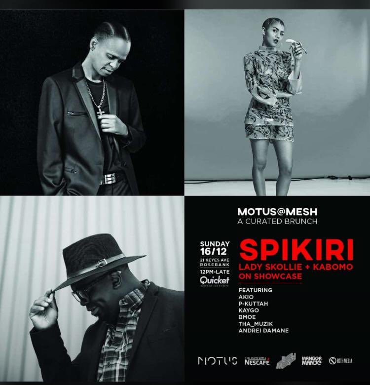 Likers_2Do's tweet photo. Sunday Plans...  Come through to @MOTUS_SA @TheMeshClub 

SPIKIRI will be in the house y’all! 

Tickets available @quicket or at the door. 

#MOTUSatMESH https://t.co/xDsqoudFgf