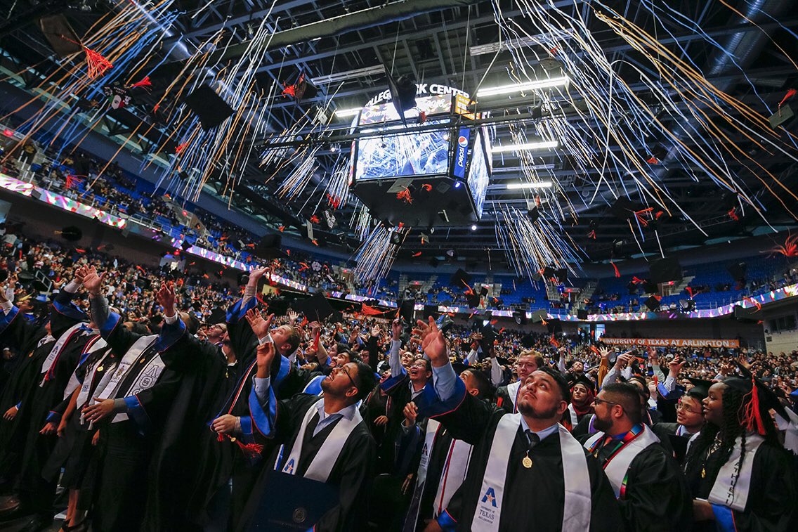 VistaspKarbhari's tweet photo. Over the course of 3 days, 6 ceremonies, &amp; with the help of thousands of family members/friends, we celebrated the accomplishments of 5,400+ @utarlington graduates this weekend. Congratulations to our newest @utaalumni &amp; ambassadors for our great university. #MavGrad2018 https://t.co/UzX1g0HsQw