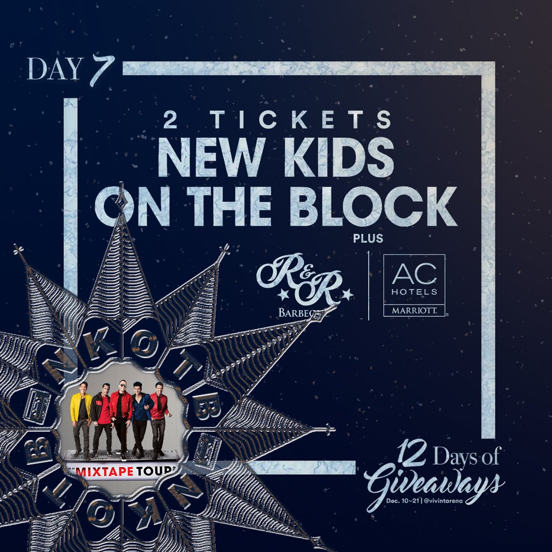 DAY 7: Win 2 tickets to see <a href="/NKOTB/">New Kids on the Block</a> #TheMixTapeTour on June 6, 2019, a one-night stay at AC Hotel SLC, and $40 for dinner at <a href="/RandRBBQ/">R&R BBQ</a> in the arena.
To enter: 
1⃣Follow @vivintarena
2⃣RT
3⃣Tag a friend
*Winner will be DM'd tomorrow after 9am