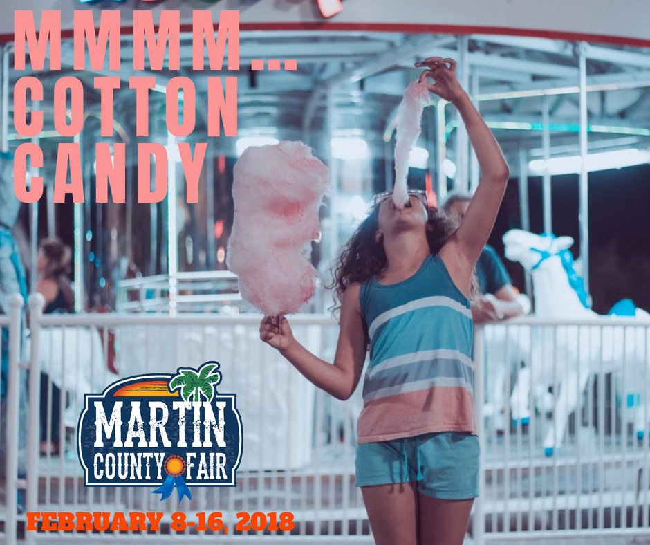 MCountyFair's tweet photo. Cotton Candy. Just one of the MANY things we are looking forward to at the 2019 Martin County Fair! February 8-16, 2019 🎡🍿🎢🍭🎠🍦
.
.
#MartinCountyFair #CottonCandy #FairFood #MidwayRides https://t.co/UbcEWrGsFK